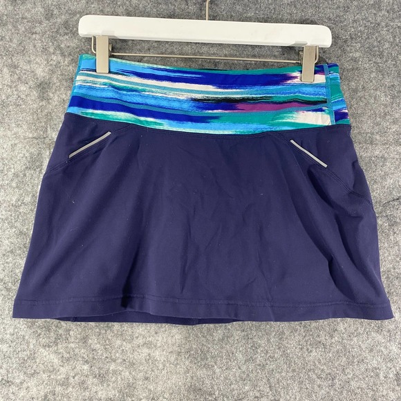 Athleta Skort Small Navy Blue Mini Grenadine Airbrush Relay Lines Mid Rise Lined - Picture 3 of 11